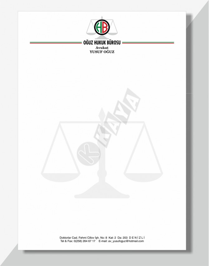 Avukat Antetli Kağıt - Oğuz Hukuk Bür. Kod: 01